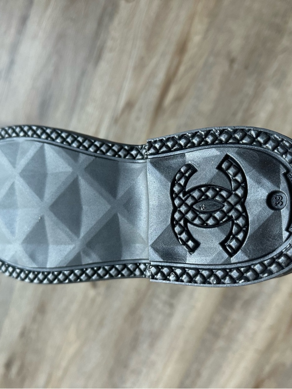 CHANEL Black Rain Boots with White CC Logo - Picture 8 of 8